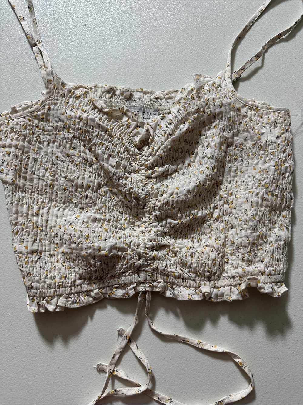 Dress Forum Cream Smocked Cropped Cami with Yellow Floral Print